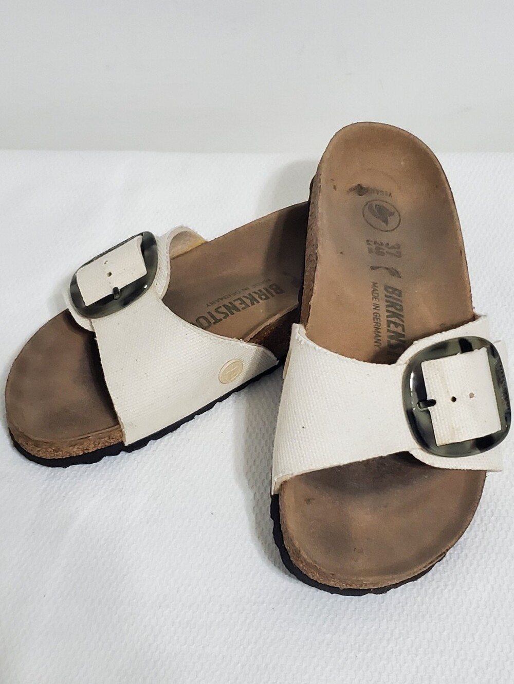 Birkenstock Madrid Vegan Big Buckle Sandal Eggshell Textile Size 37